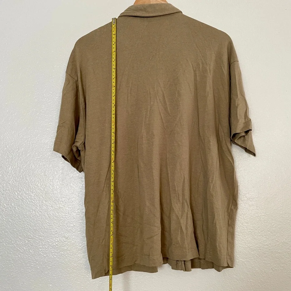 ASOS DESIGN Mens Short Sleeve Linen Blend Button Up Shirt Tan Khaki Size M‎